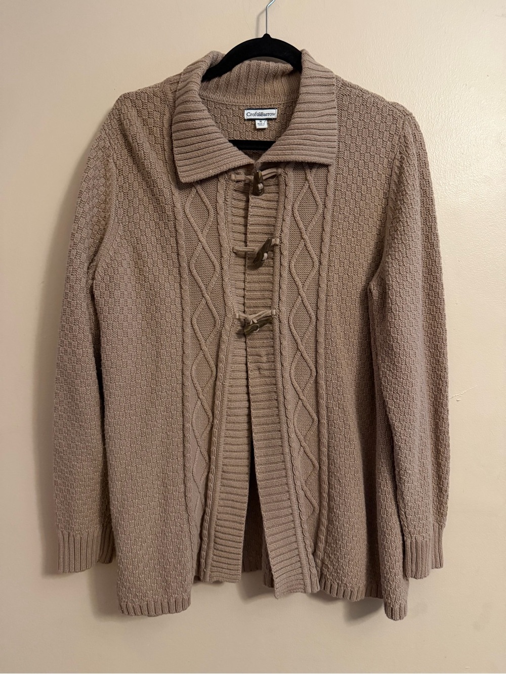 croft & barrowTaupe Cable-Knit Toggle Cardigan